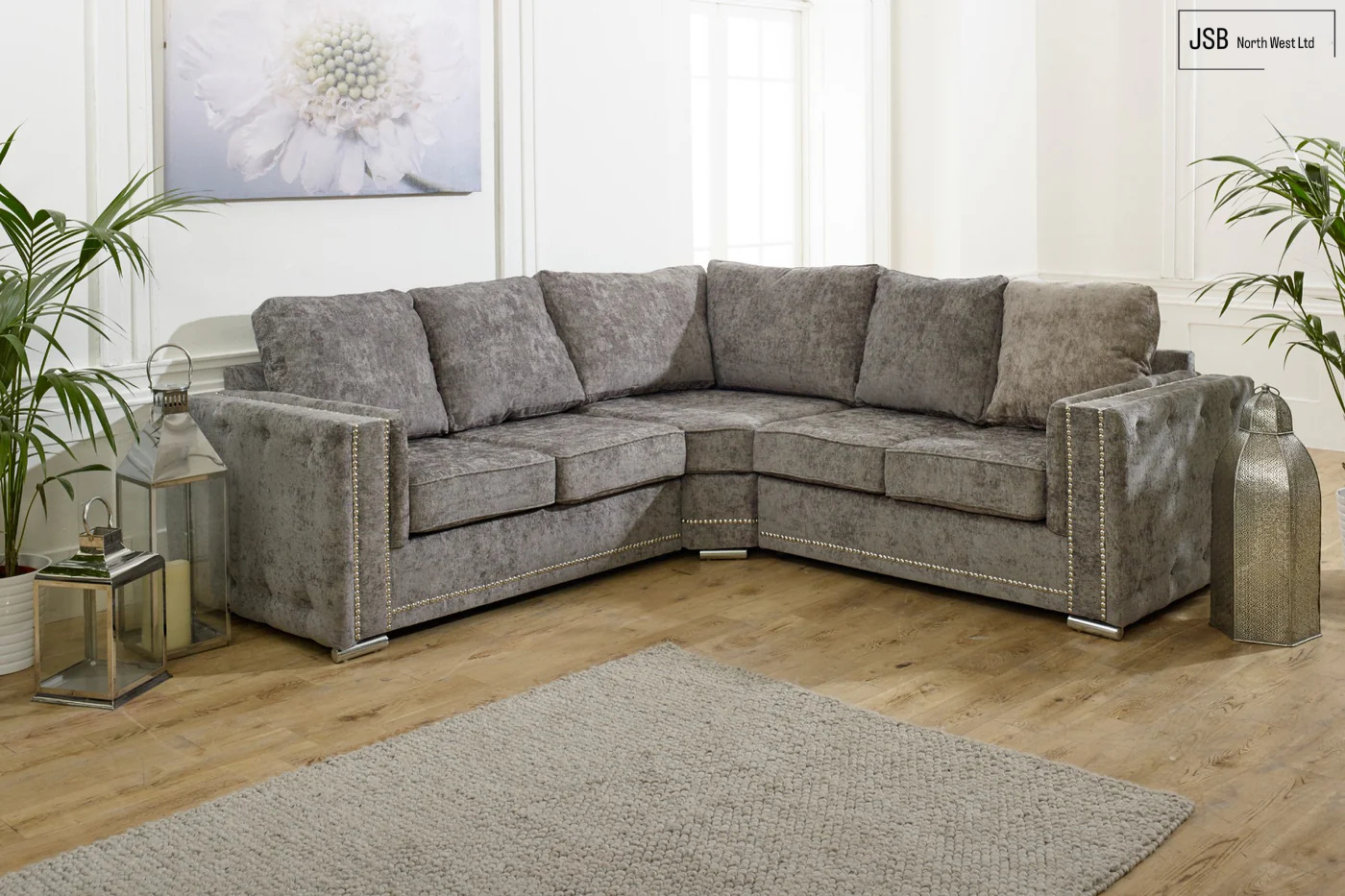 Nebraska Corner Sofa Full Back Platinum Chenille