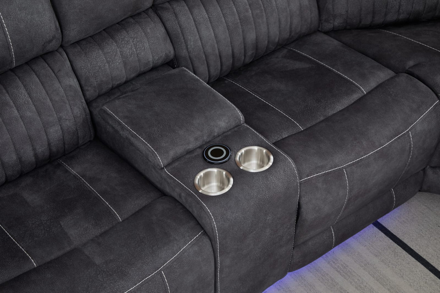 Farrah 3+2 Micro-Fabric Dark Grey Recliner Sofa Suite with LED Lighting