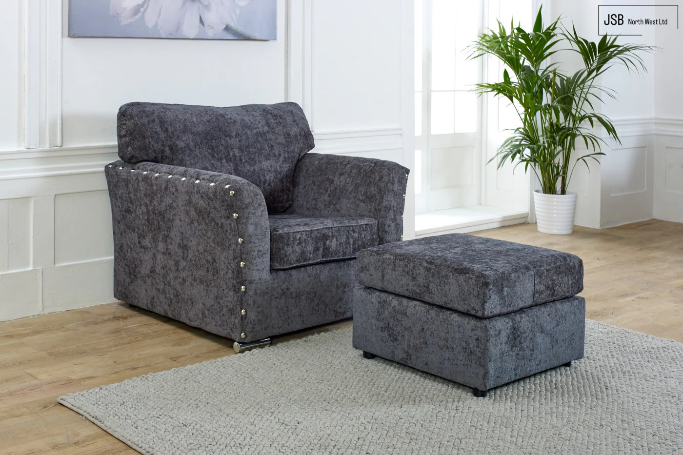 Paris 3+2+1 Sofa Full Back Charcoal Chenille