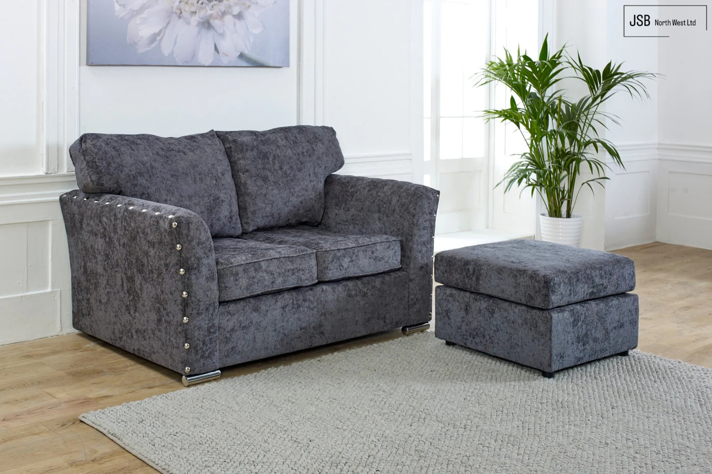 Paris 3+2 Sofa Full Back Charcoal Chenille