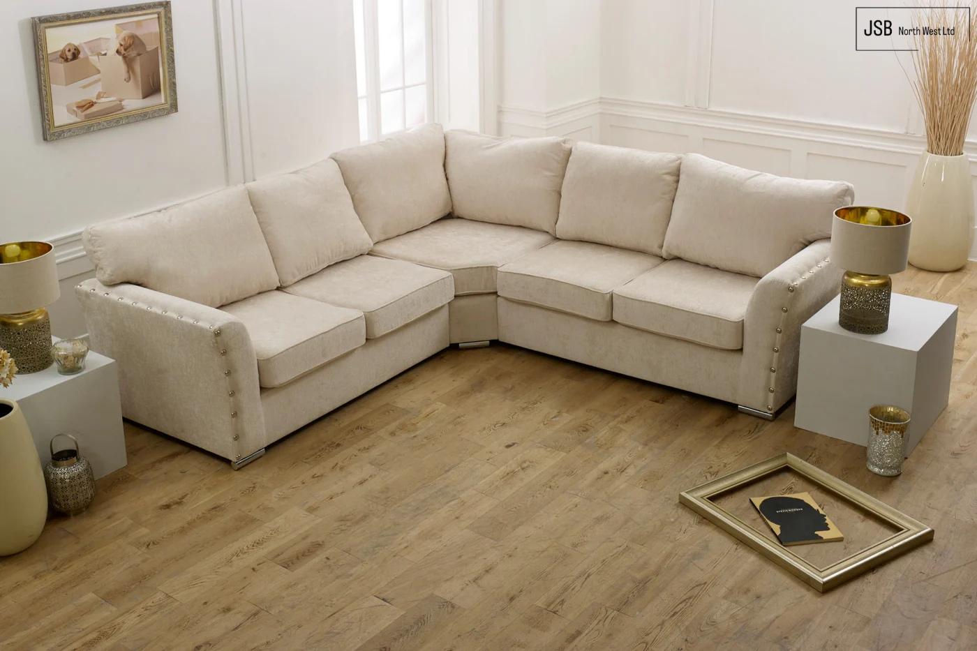 Paris Corner Sofa Full Back Cream Chenille