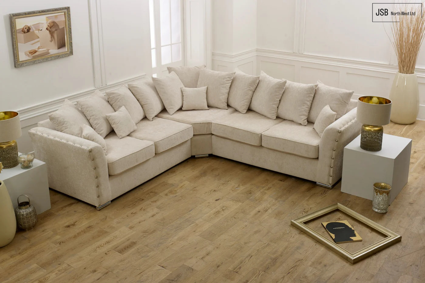 Paris Corner Sofa Scatter Back Cream Chenille
