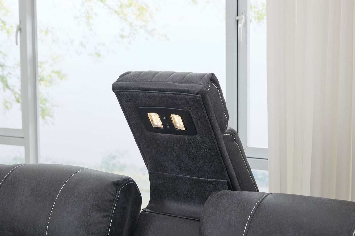 Velora 3+2 Micro-Fabric Dark Grey Recliner Sofa Suite with LED Lighting & Bluetooth Speaker