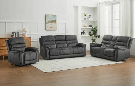 Sofia Plush Fabric Electric Reclining Sofa Suite 3+2+1 Dark Grey