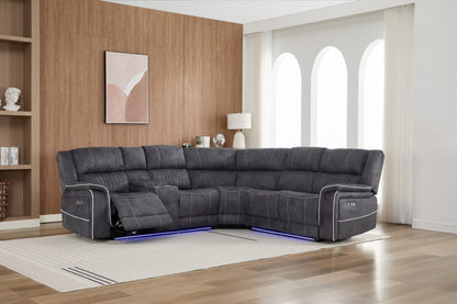 Farrah Right-Hand Corner Console Micro-Fabric Dark Grey Recliner Sofa with LED Lighting