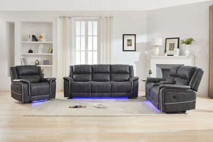 Farrah 3+2+1 Micro-Fabric Dark Grey Recliner Sofa Suite with LED Lighting