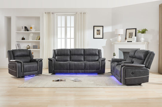 Farrah 3+2+1 Micro-Fabric Dark Grey Recliner Sofa Suite with LED Lighting