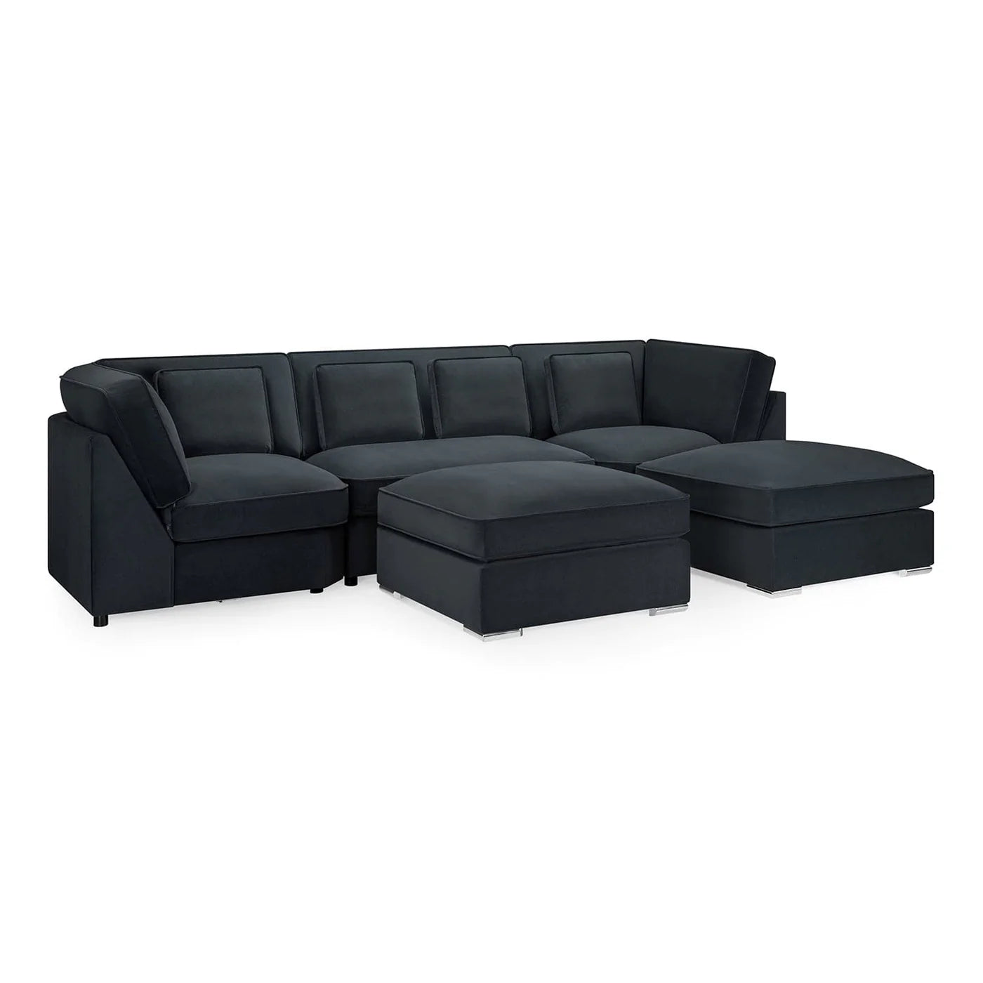 Murph U-Shape Full Back Black Plush Fabric Sofa