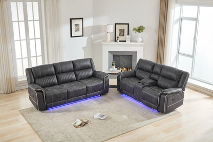 Farrah 3+2 Micro-Fabric Dark Grey Recliner Sofa Suite with LED Lighting
