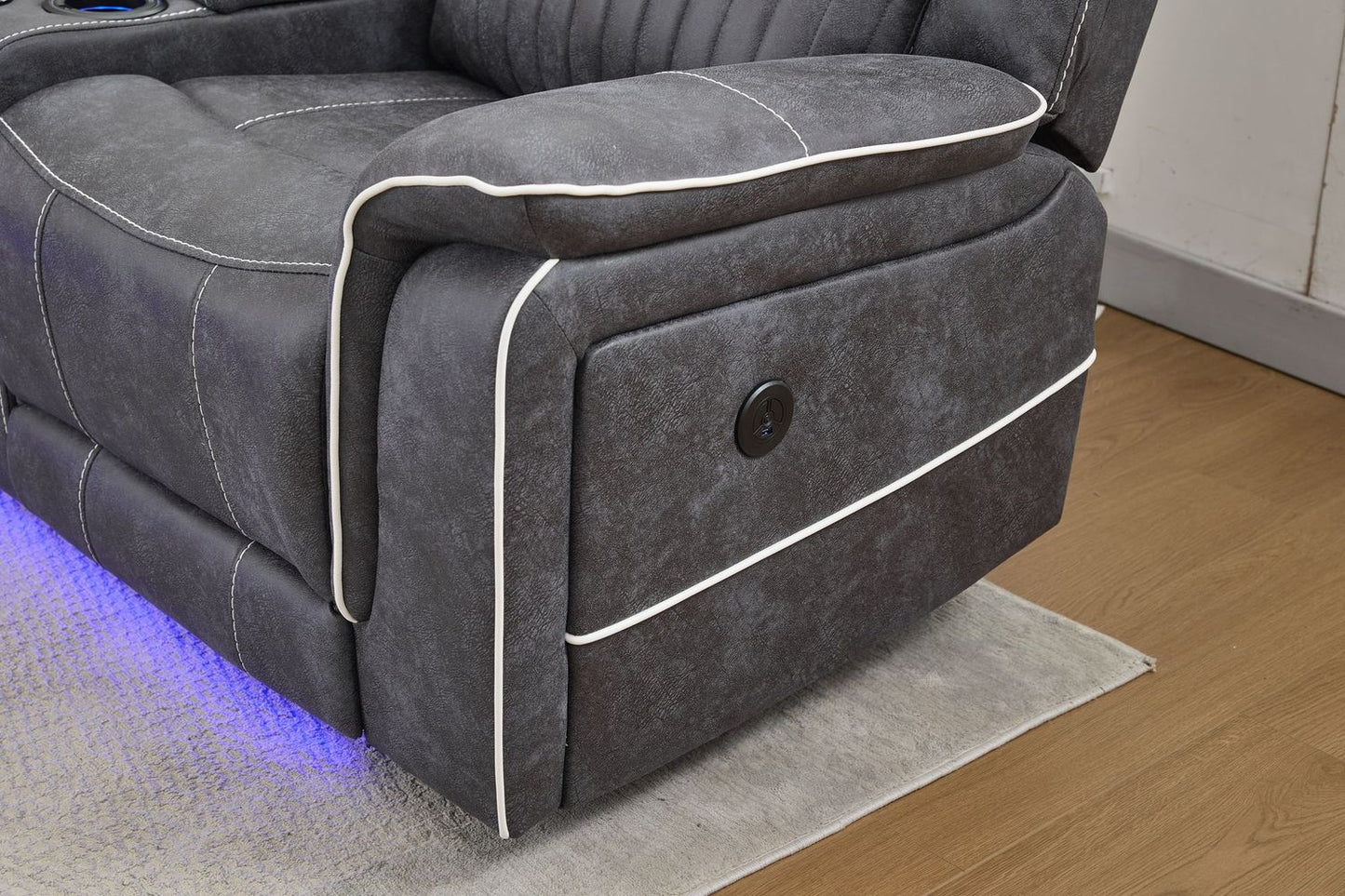 Velora 3+2+1 Micro-Fabric Dark Grey Recliner Sofa Suite with LED Lighting & Bluetooth Speaker