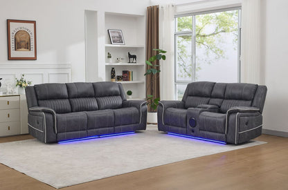 Velora 3+2 Micro-Fabric Dark Grey Recliner Sofa Suite with LED Lighting & Bluetooth Speaker
