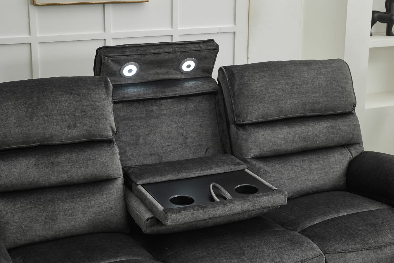Sofia Plush Fabric Electric Reclining Sofa Suite 3+2 Dark Grey