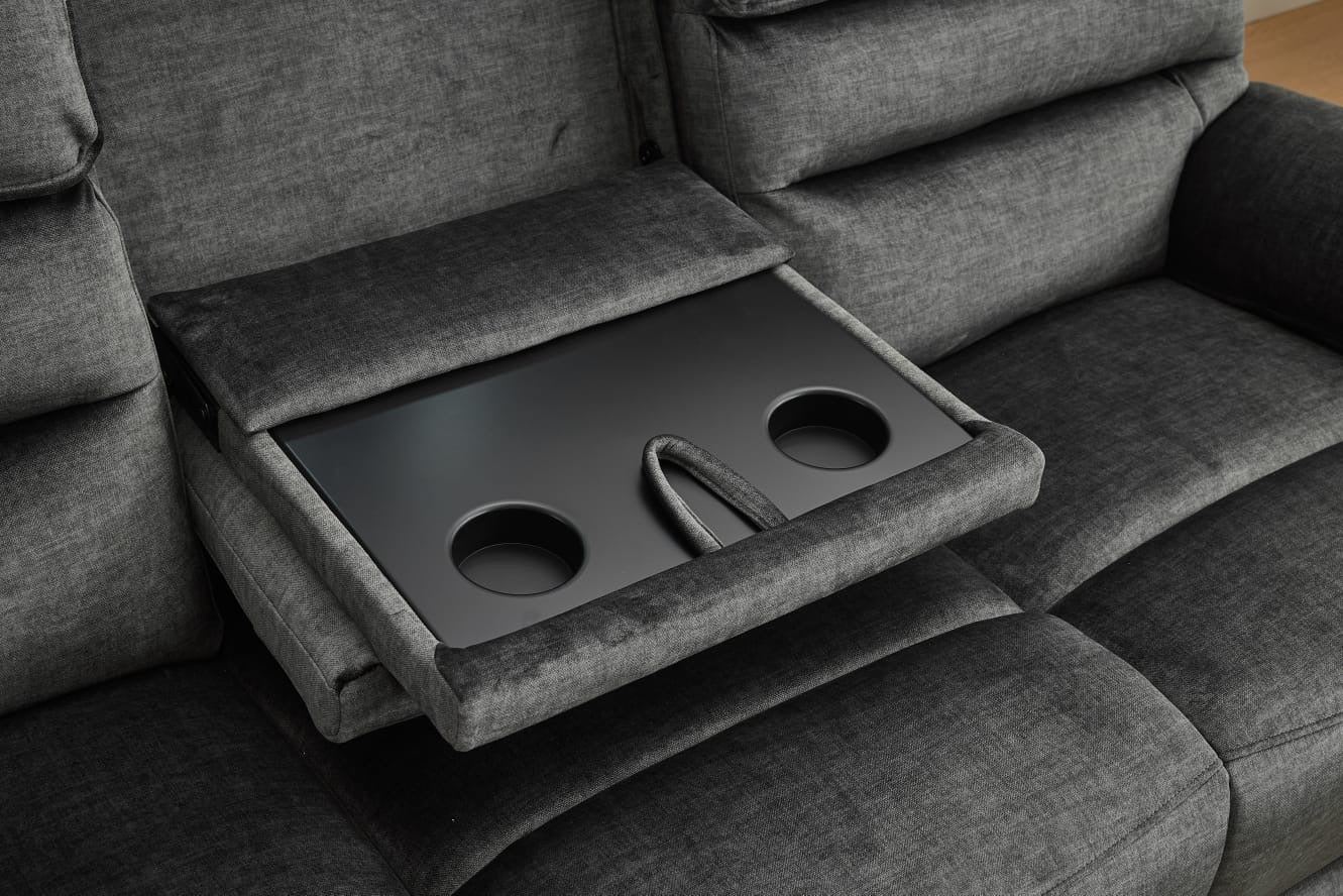 Sofia Plush Fabric Electric Reclining Sofa Suite 3+2 Dark Grey