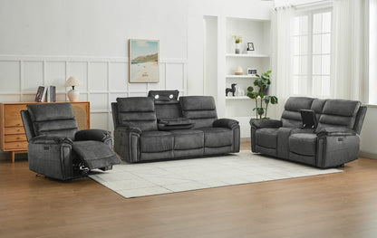 Sofia Plush Fabric Electric Reclining Sofa Suite 3+2+1 Dark Grey