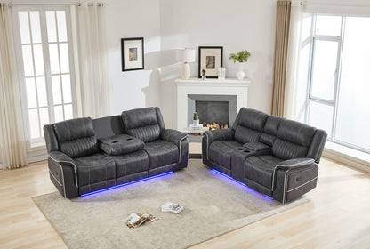 Farrah 3+2 Micro-Fabric Dark Grey Recliner Sofa Suite with LED Lighting