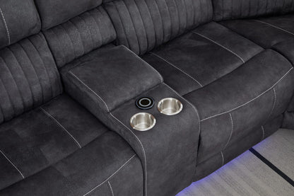 Farrah 3+2+1 Micro-Fabric Dark Grey Recliner Sofa Suite with LED Lighting