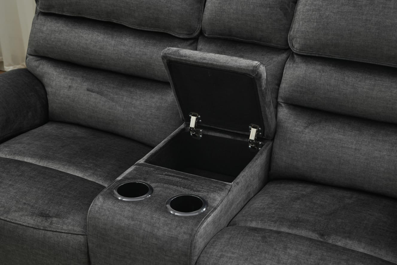 Sofia Plush Fabric Electric Reclining Sofa Suite 3+2 Dark Grey