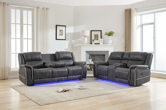 Farrah 3+2 Micro-Fabric Dark Grey Recliner Sofa Suite with LED Lighting