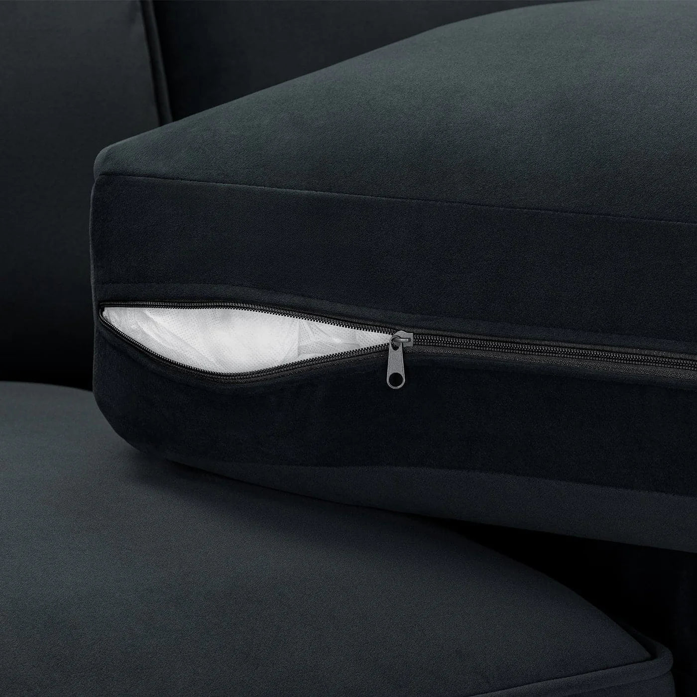 Murph U-Shape Full Back Black Plush Fabric Sofa