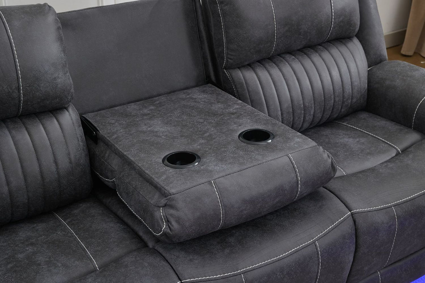 Velora 3+2+1 Micro-Fabric Dark Grey Recliner Sofa Suite with LED Lighting & Bluetooth Speaker