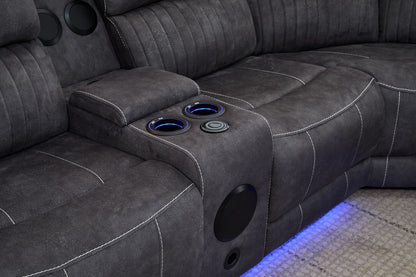 Velora Corner Micro-Fabric Dark Grey Recliner Sofa Suite with LED Lighting & Bluetooth Speaker