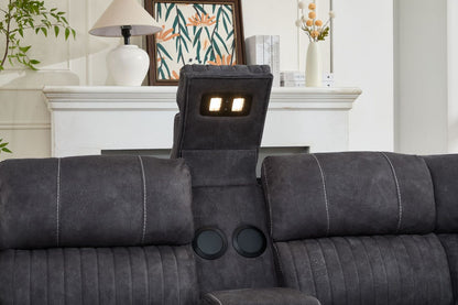 Velora 3+2 Micro-Fabric Dark Grey Recliner Sofa Suite with LED Lighting & Bluetooth Speaker