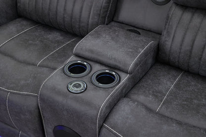 Velora 3+2 Micro-Fabric Dark Grey Recliner Sofa Suite with LED Lighting & Bluetooth Speaker