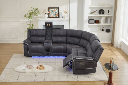 Velora Corner Micro-Fabric Dark Grey Recliner Sofa Suite with LED Lighting & Bluetooth Speaker