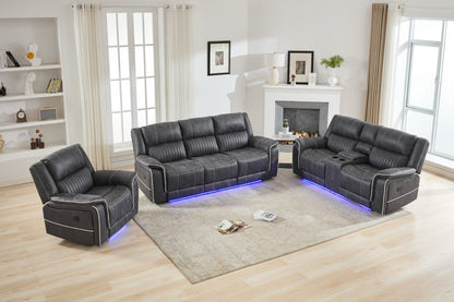 Farrah 3+2+1 Micro-Fabric Dark Grey Recliner Sofa Suite with LED Lighting