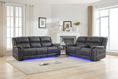 Farrah 3+2 Micro-Fabric Dark Grey Recliner Sofa Suite with LED Lighting