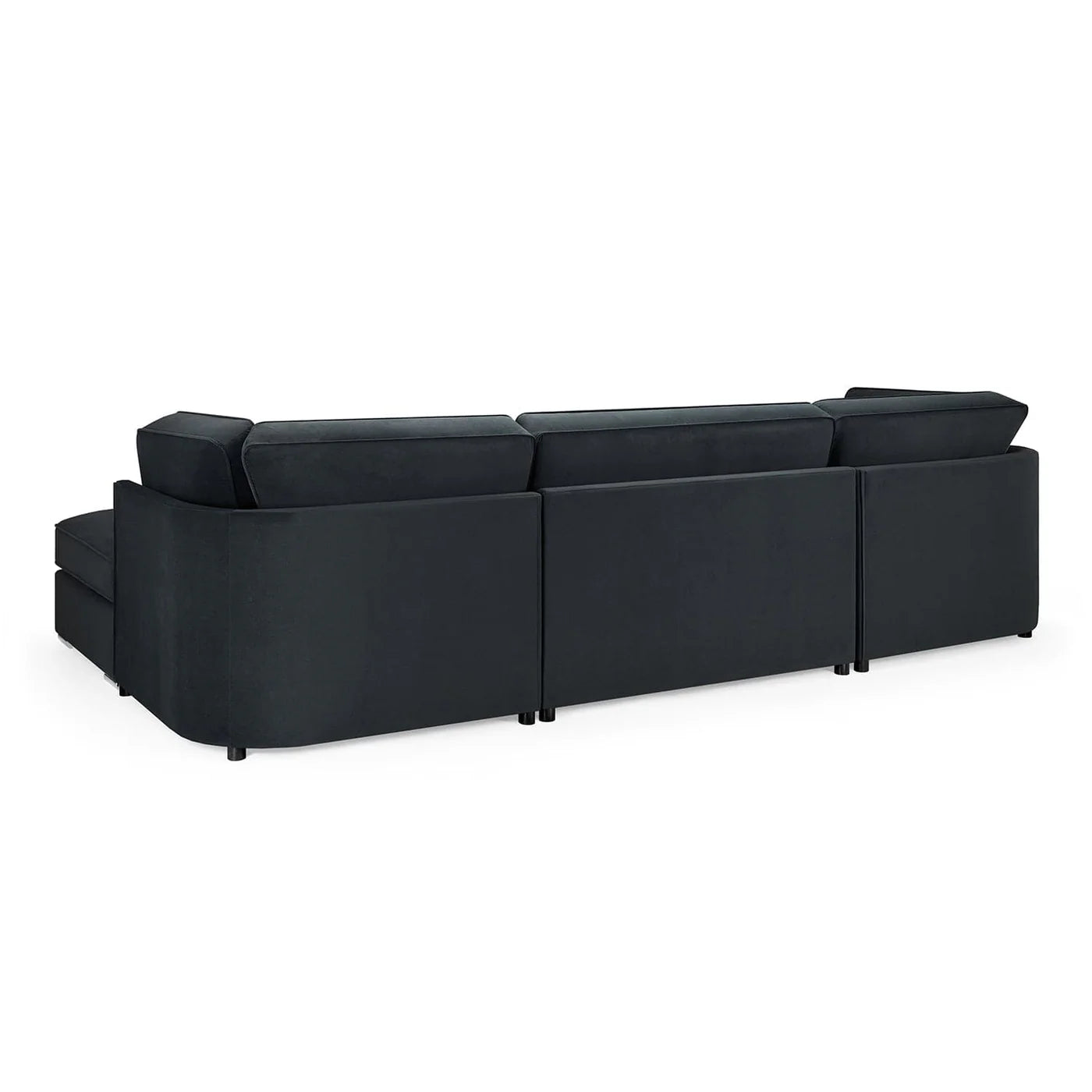 Murph U-Shape Full Back Black Plush Fabric Sofa