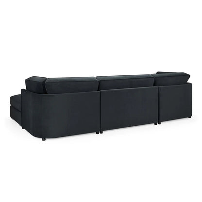 Murph U-Shape Full Back Black Plush Fabric Sofa