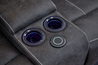 Velora 3+2+1 Micro-Fabric Dark Grey Recliner Sofa Suite with LED Lighting & Bluetooth Speaker