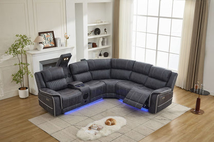 Velora Corner Micro-Fabric Dark Grey Recliner Sofa Suite with LED Lighting & Bluetooth Speaker