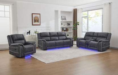 Velora 3+2+1 Micro-Fabric Dark Grey Recliner Sofa Suite with LED Lighting & Bluetooth Speaker