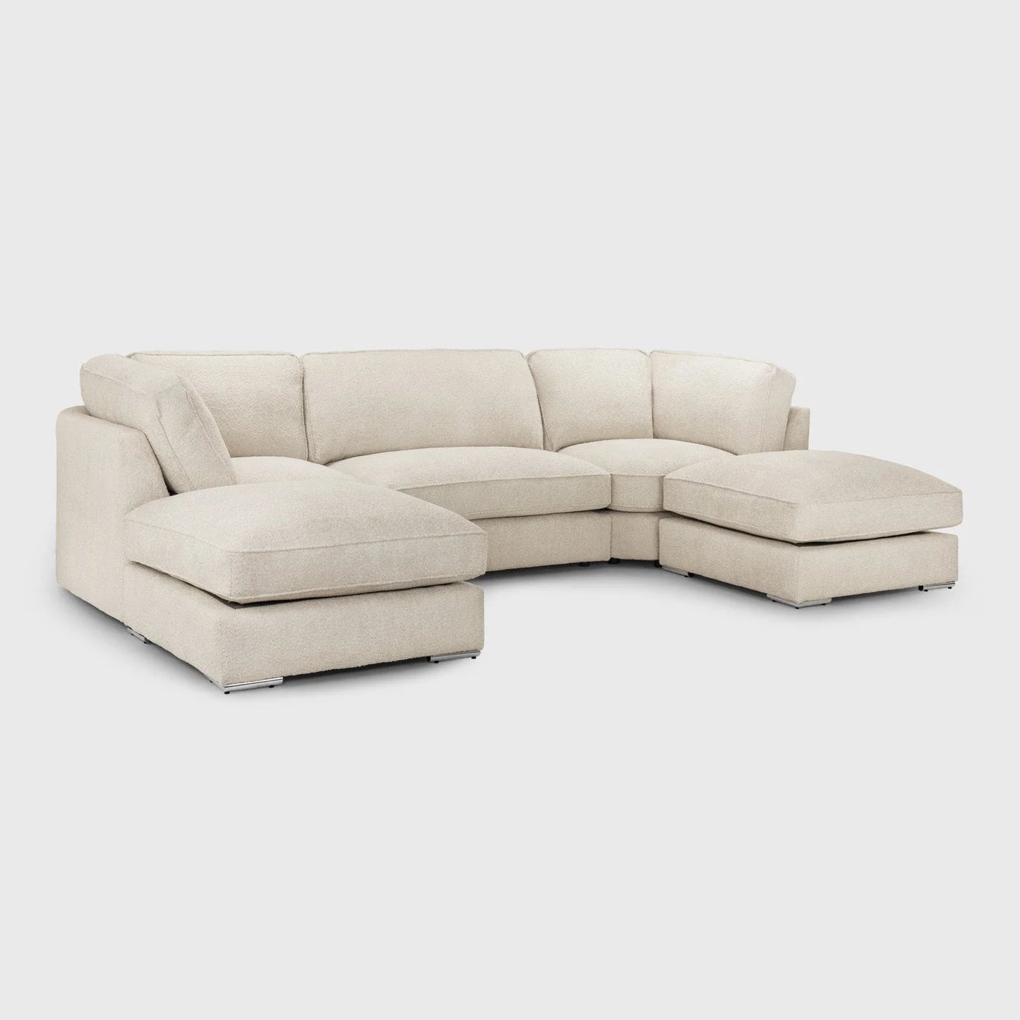 Cloud U-Shape Full Back Teddy Cream Boucle Fabric Sofa