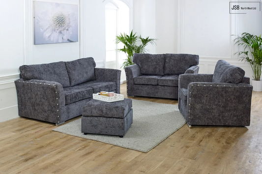 Paris 3+2+1 Sofa Full Back Charcoal Chenille