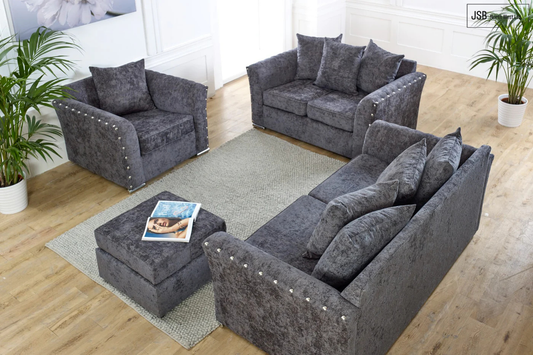 Paris 3+2+1 Sofa Scatter Back Charcoal Chenille