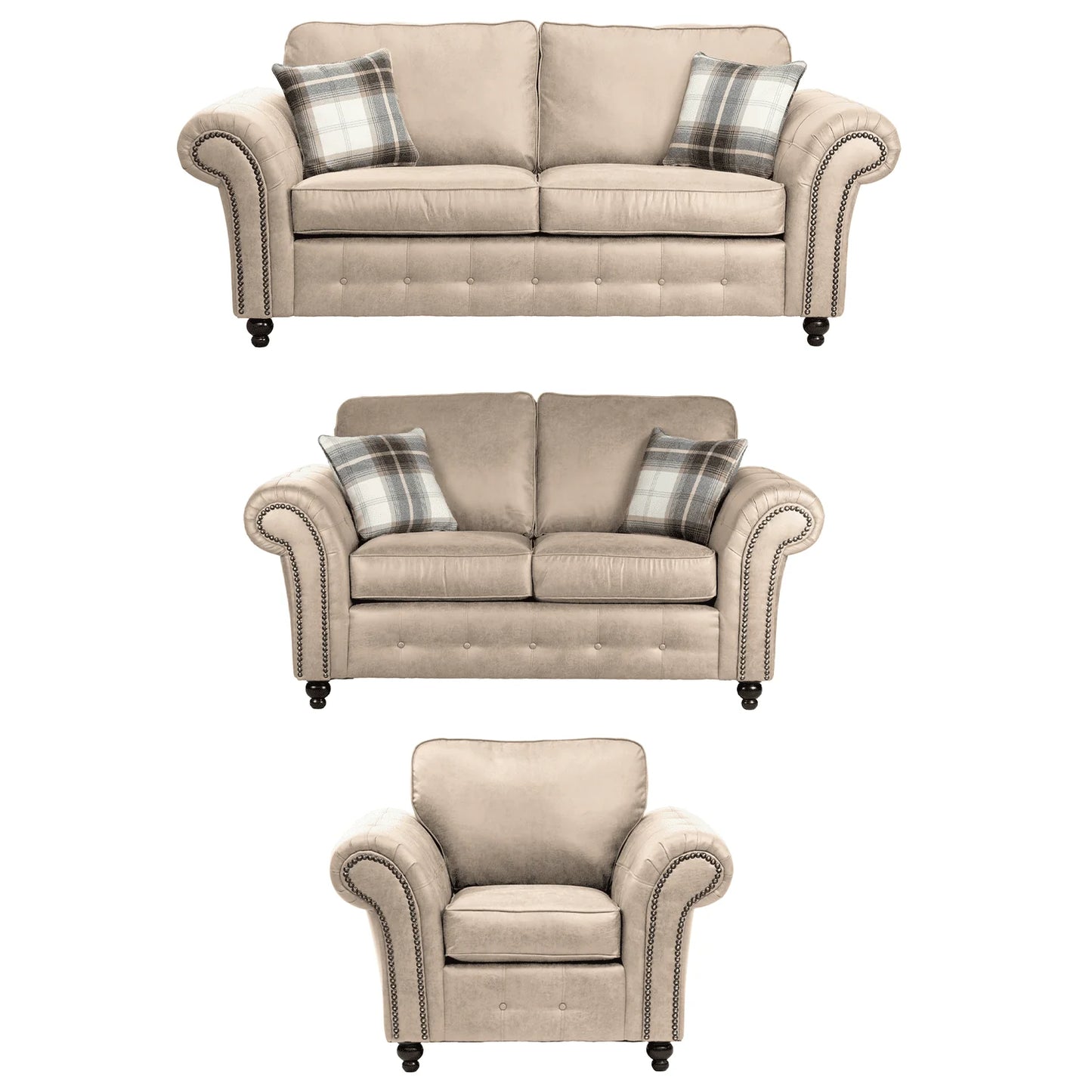 Oakland Leather 3 Piece Sofa Suite (Marble)