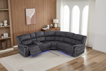 Farrah Right-Hand Corner Console Micro-Fabric Dark Grey Recliner Sofa with LED Lighting